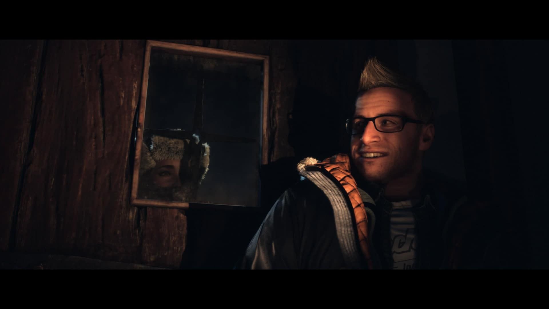 Chris from Until Dawn hiding while smiling