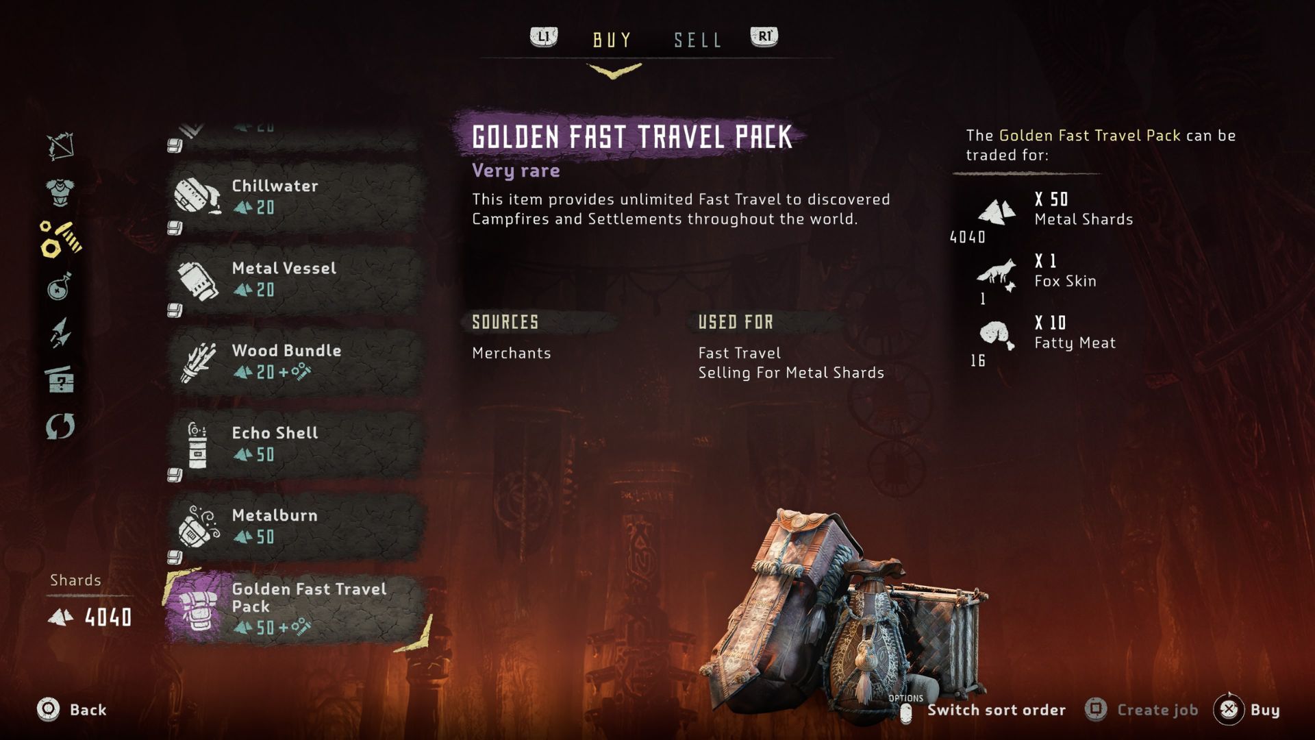 A Golden Fast Travel Pack from Horizon: Zero Dawn