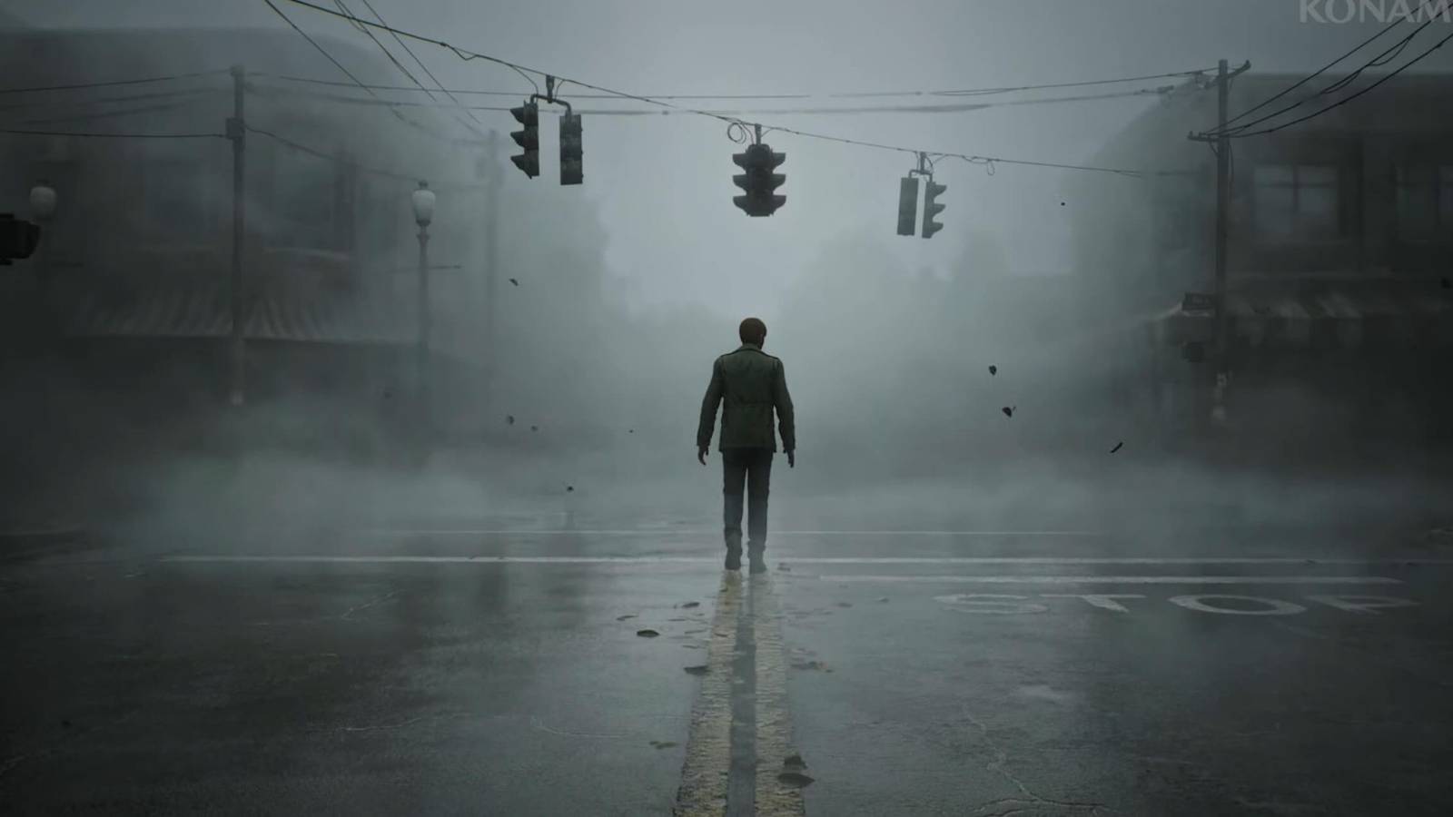 james sunderland walking down a foggy street in silent hill 2 remake 