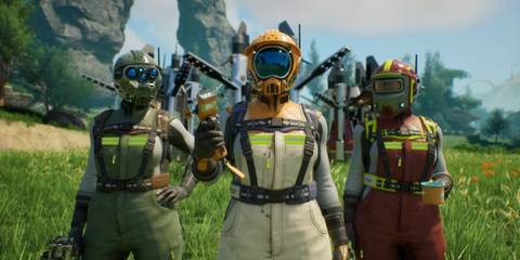 three players standing together in satisfactory