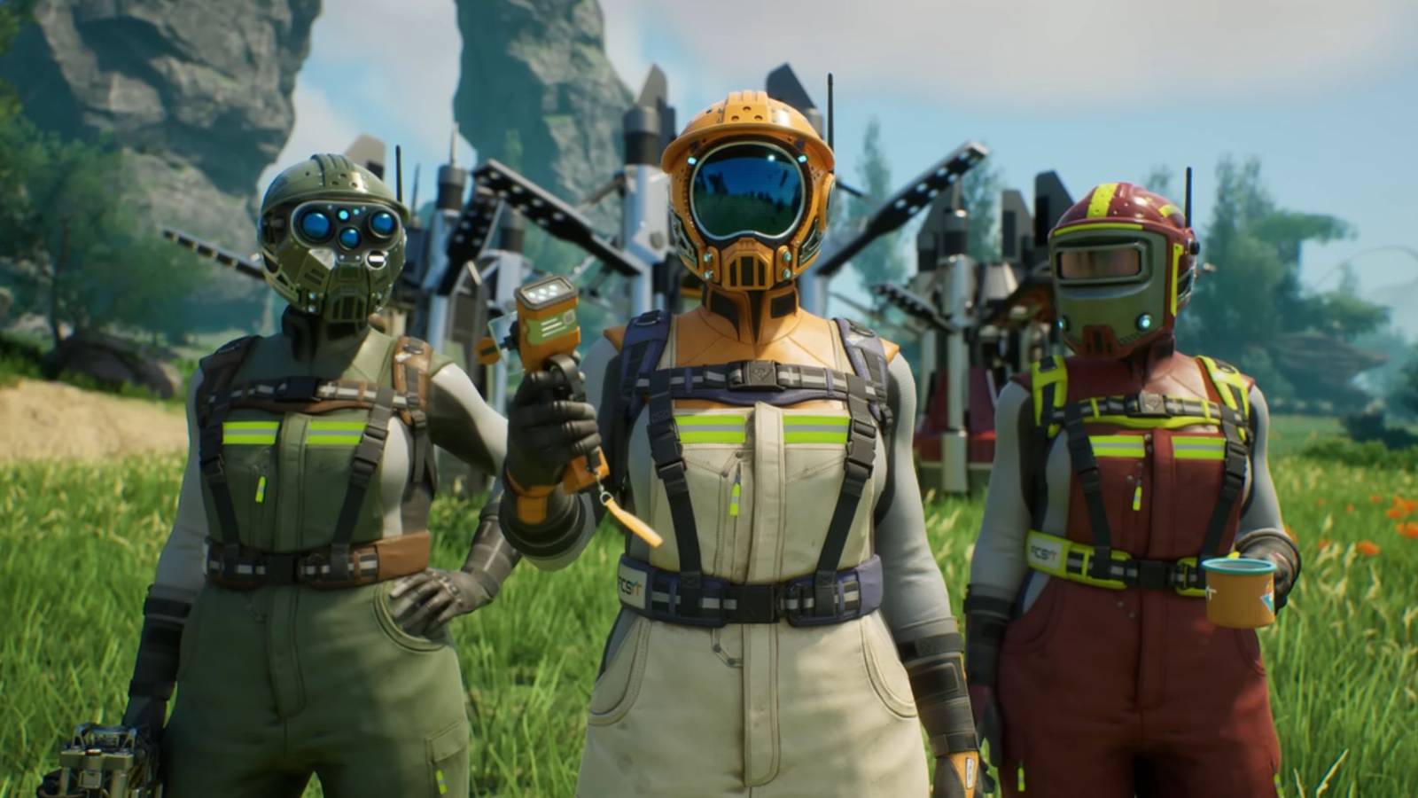 three players standing together in satisfactory