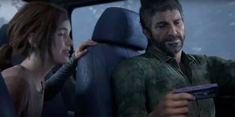 joel and ellie listening to music in a car in the last of us