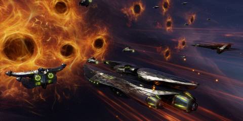 Ships looking at orange vortexes in Sins of a Solar Empire 2