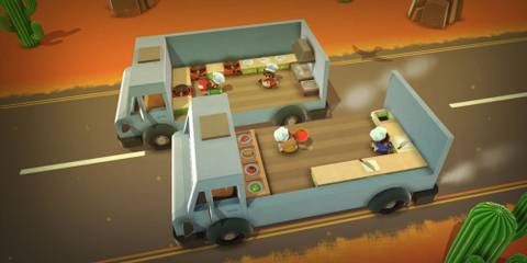 Players in two vans in Overcooked