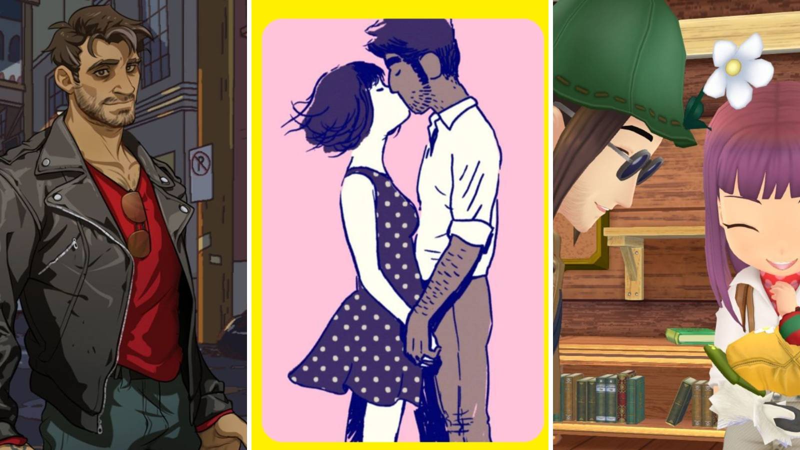 A grid showing the games Dream Daddy: A Dad Dating Simulator, Florence, and Story of Seasons: A Wonderful Life