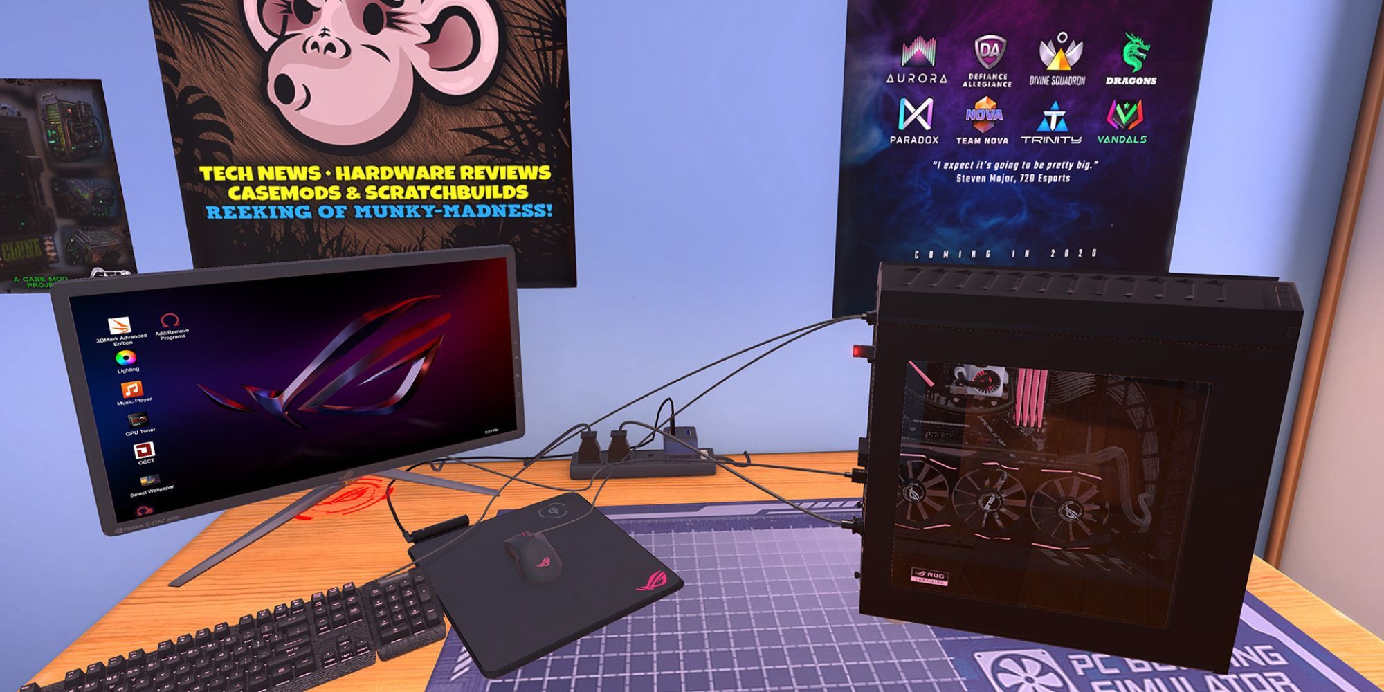 A PC attached to a monitor in PC Building Simulator