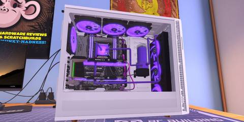 A player looking at a white PC in PC Building Simulator