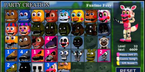 Selecting a party in FNaF World