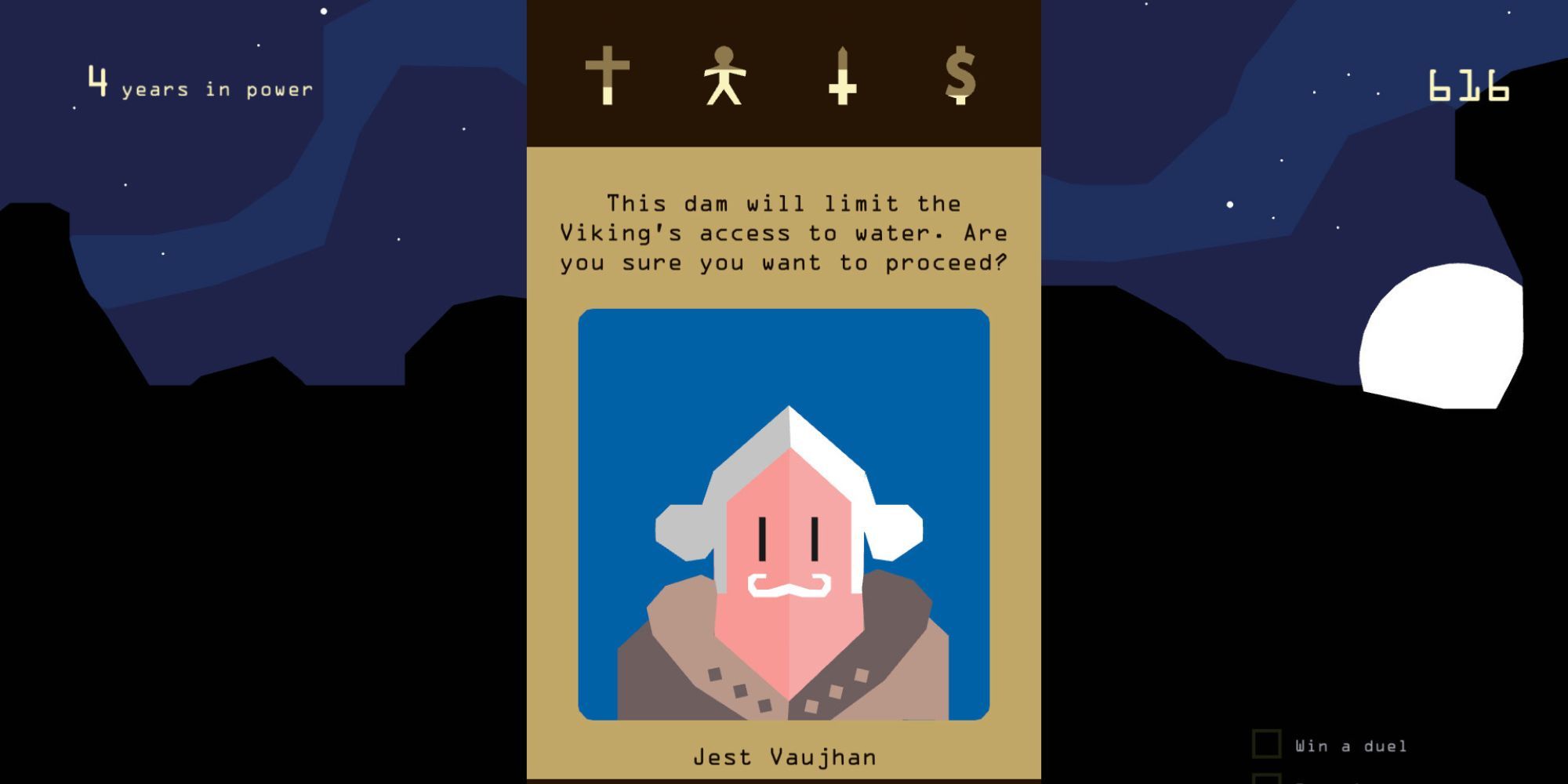 The player being asked a question in Reigns