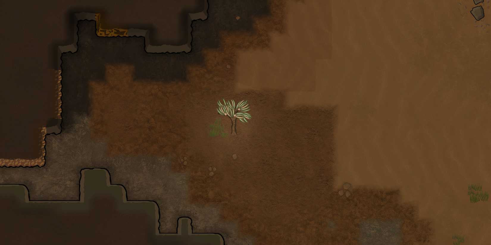 An anima tree in rimworld on a desert map