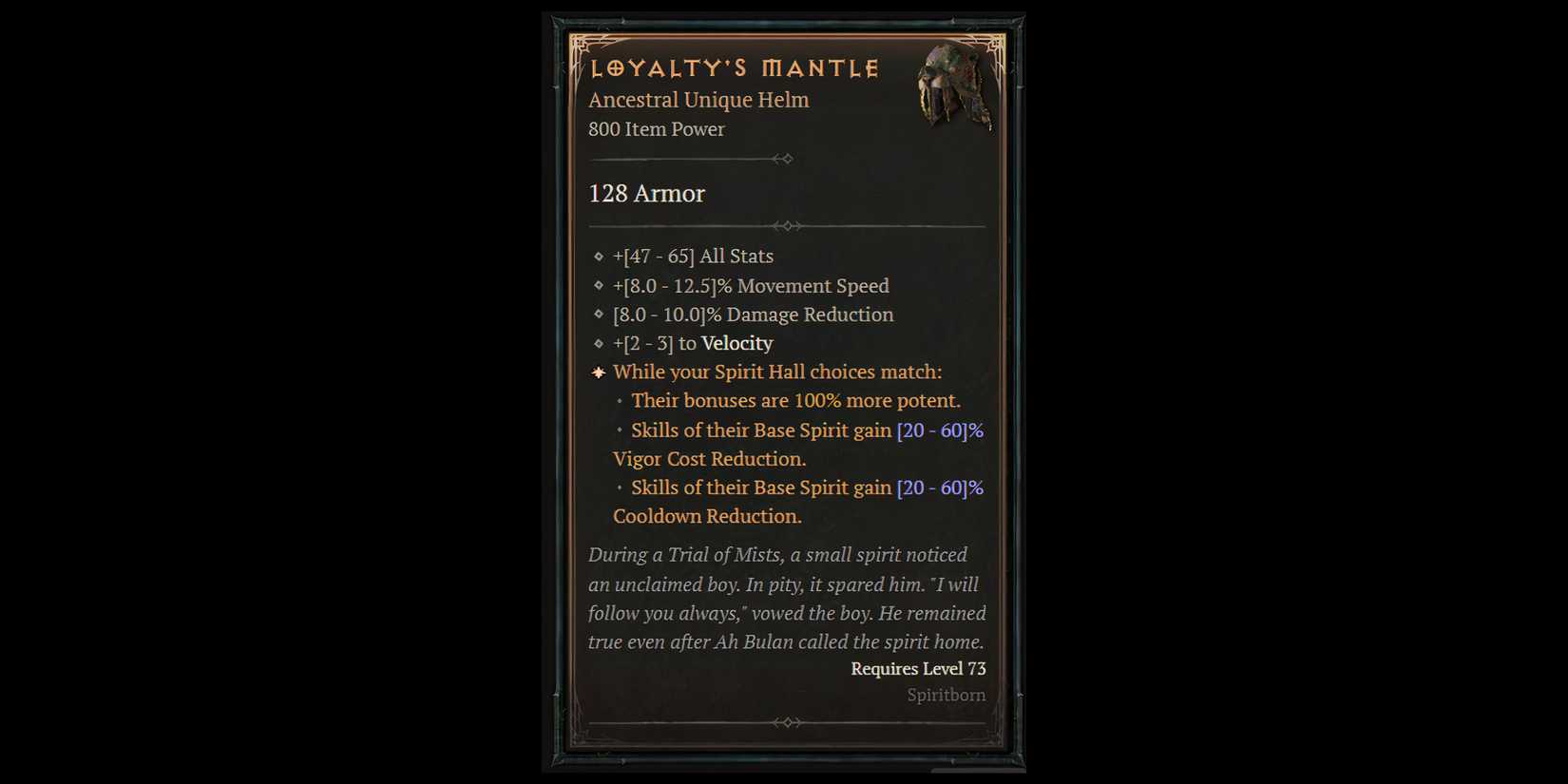 a screenshot of the loyalty's mantle unique helmet