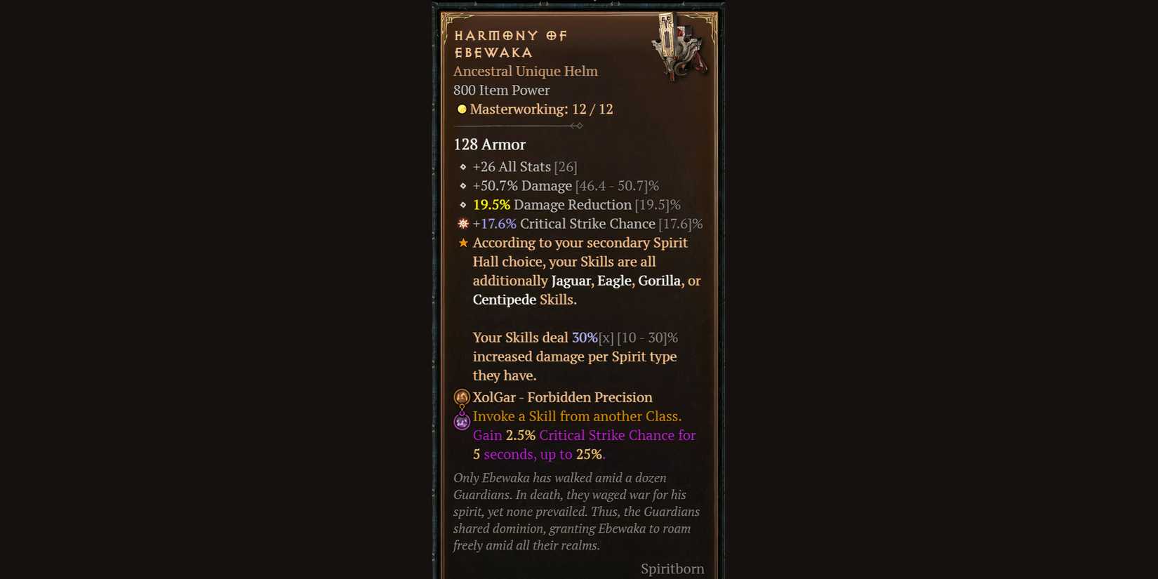 A close up view of the harmony of Ebewaka's affixes and details