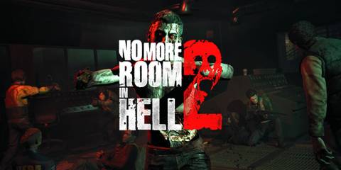 An undead man in No More Room In Hell 2 behind the game's logo