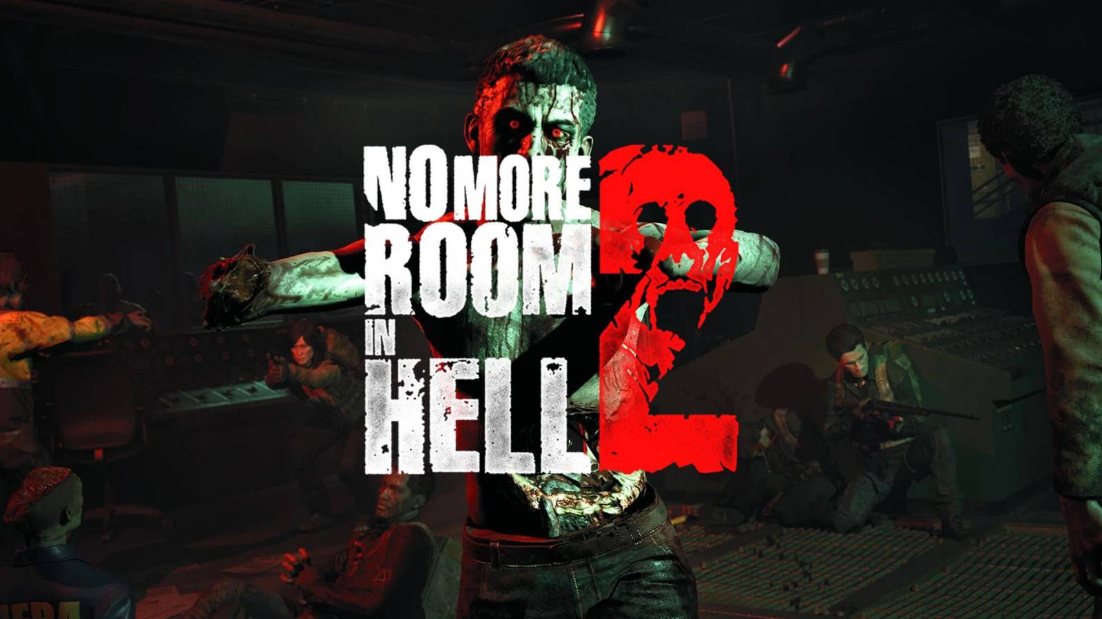 An undead man in No More Room In Hell 2 behind the game's logo