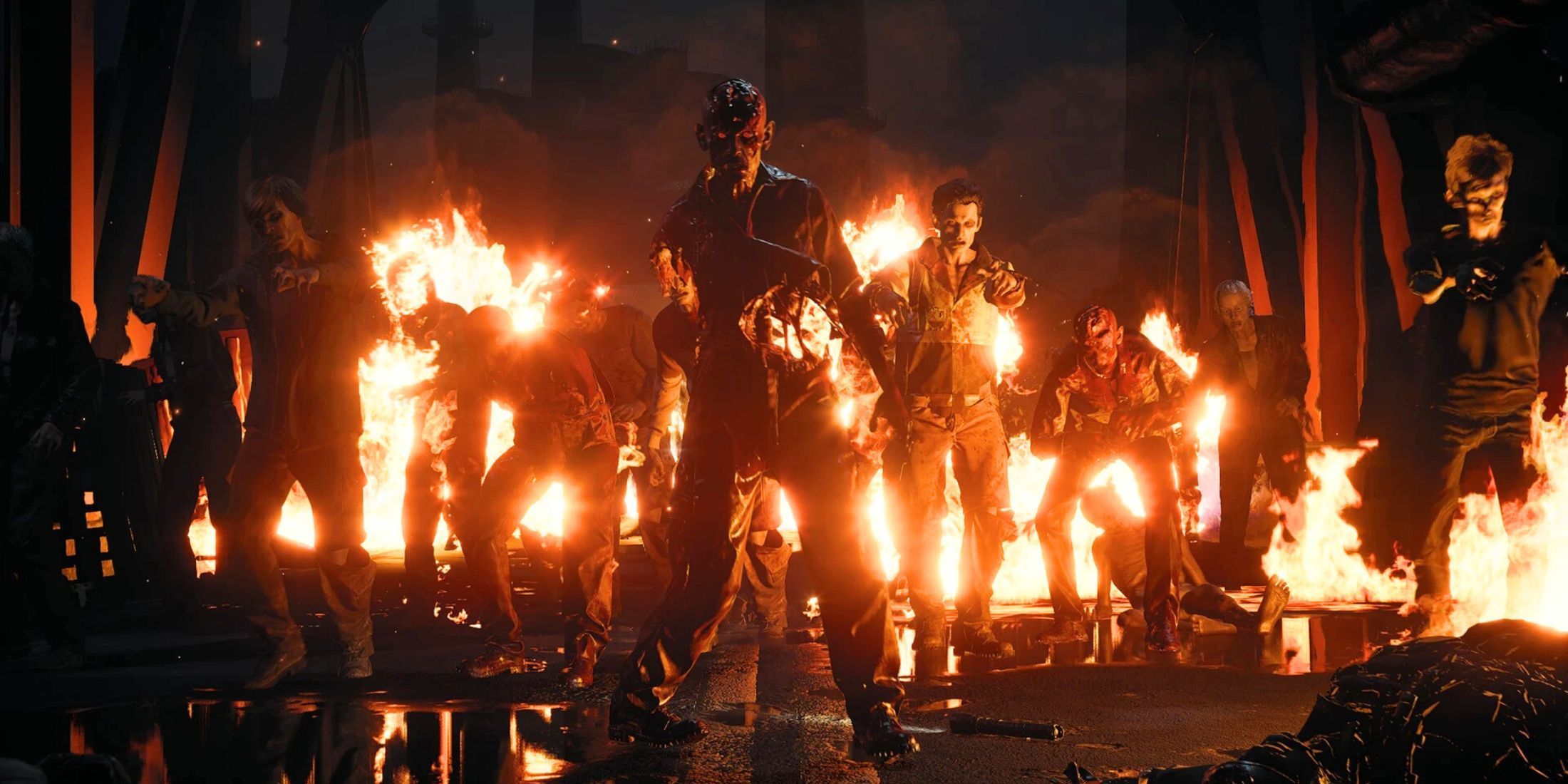 A crowd of zombies in front of a fire in No More Room In Hell 2