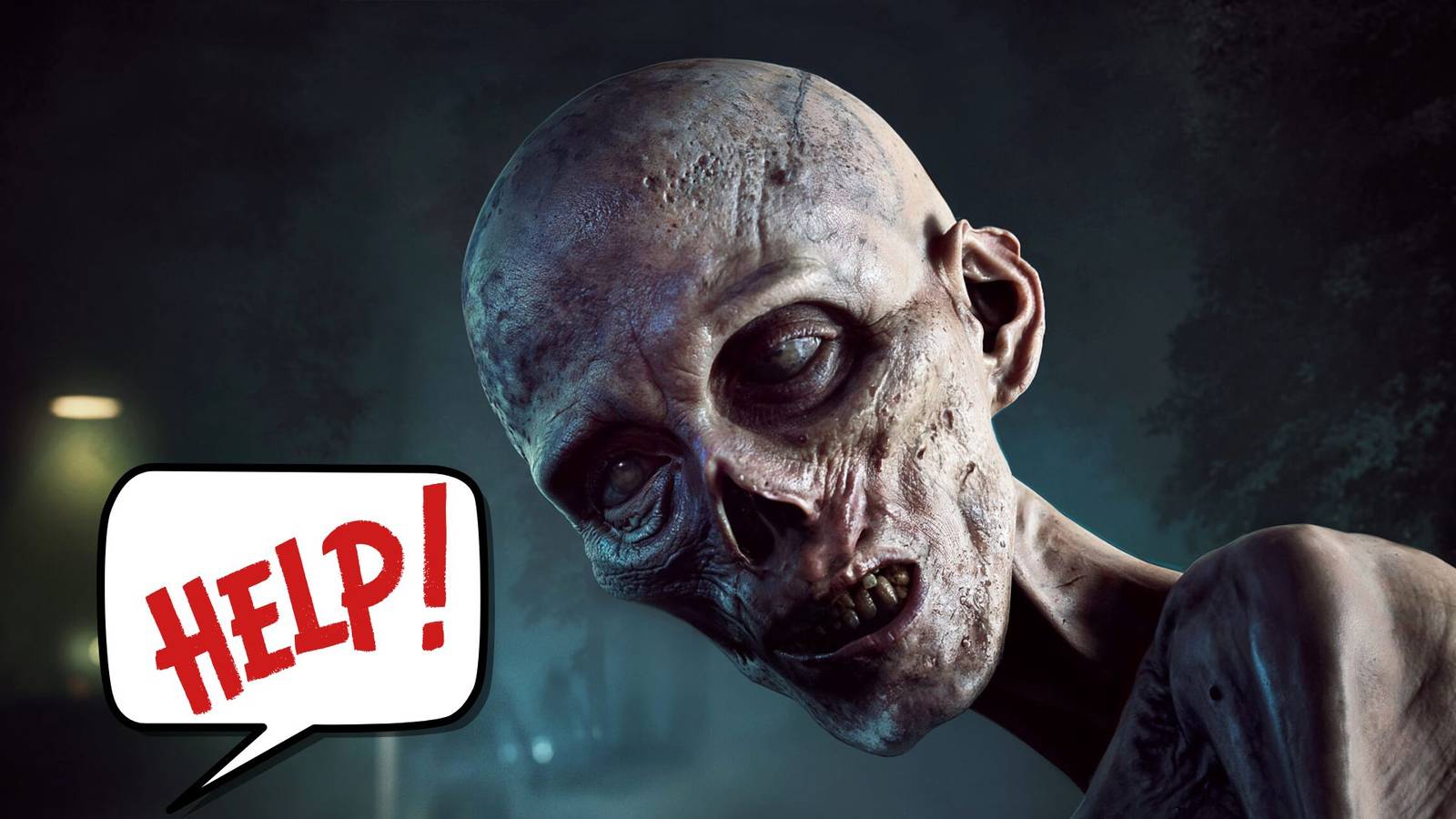 A zombie from No More Room In Hell 2 with a speech bubble that says Help!