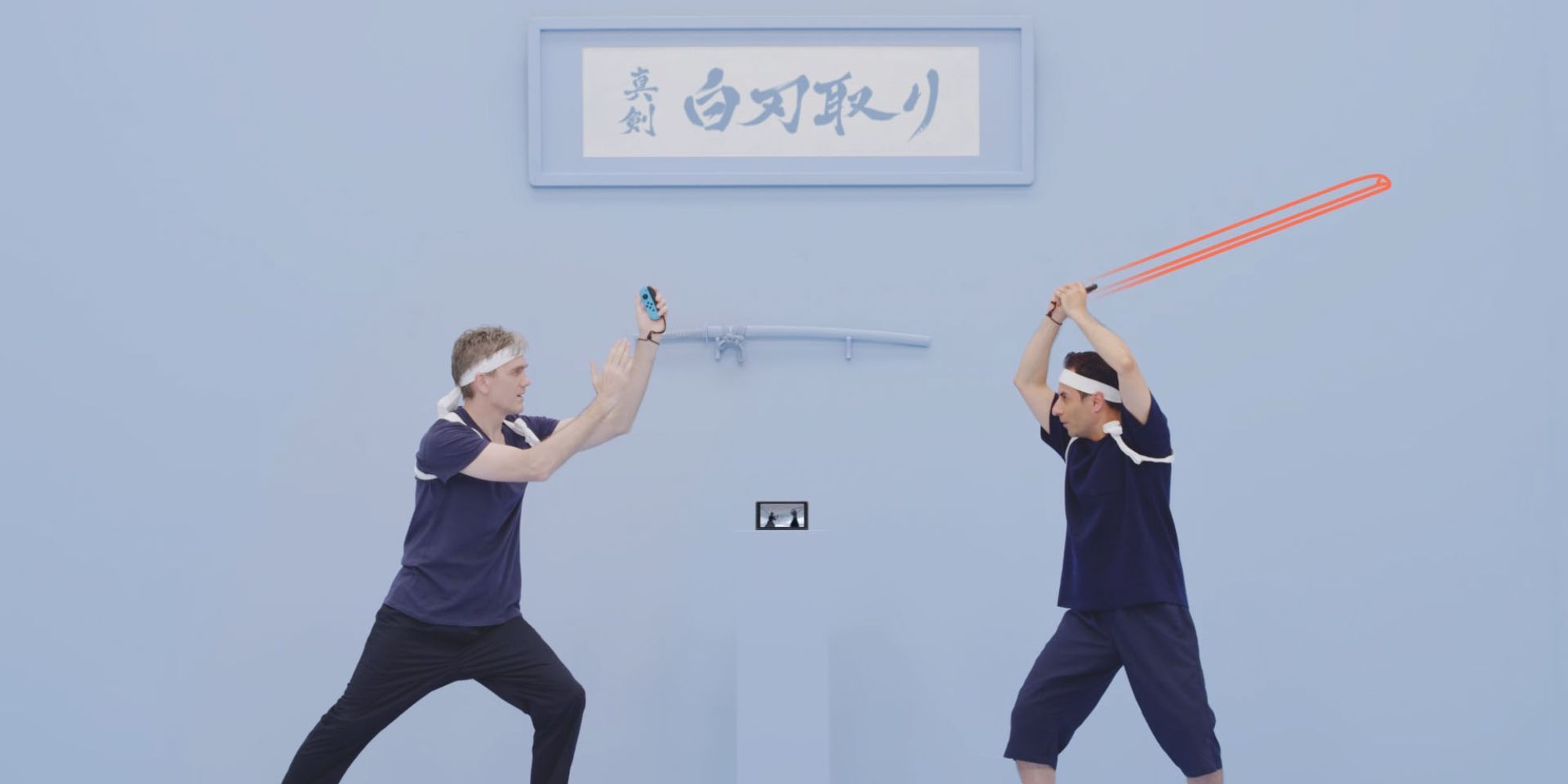 Two players attacking each other with swords in 1-2-Switch