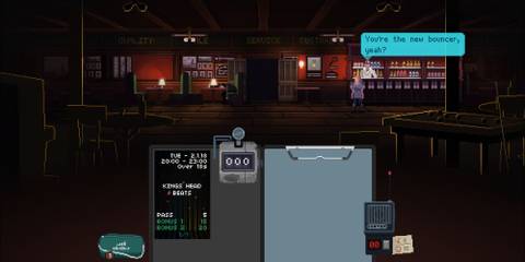 A player talking to an NPC about being the new bouncer in Not Tonight