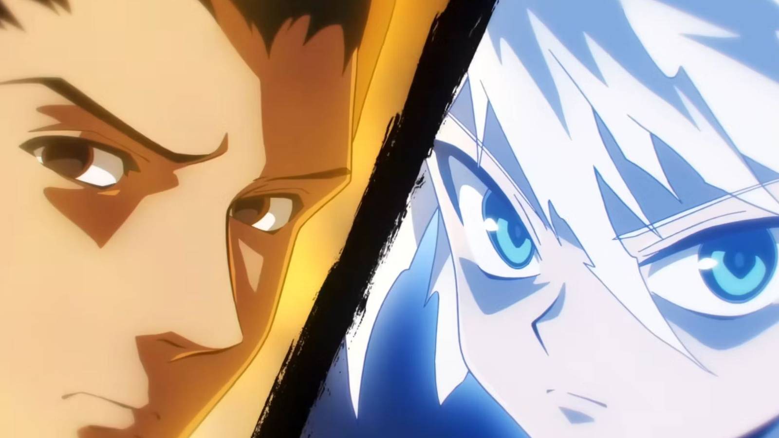 Gon Freecss and Killua Zoldyck depicted in a screenshot of the Hunter x Hunter: Nen x Impact cinematic opening, intended to reference a tragic moment in the Chimera Ant arc