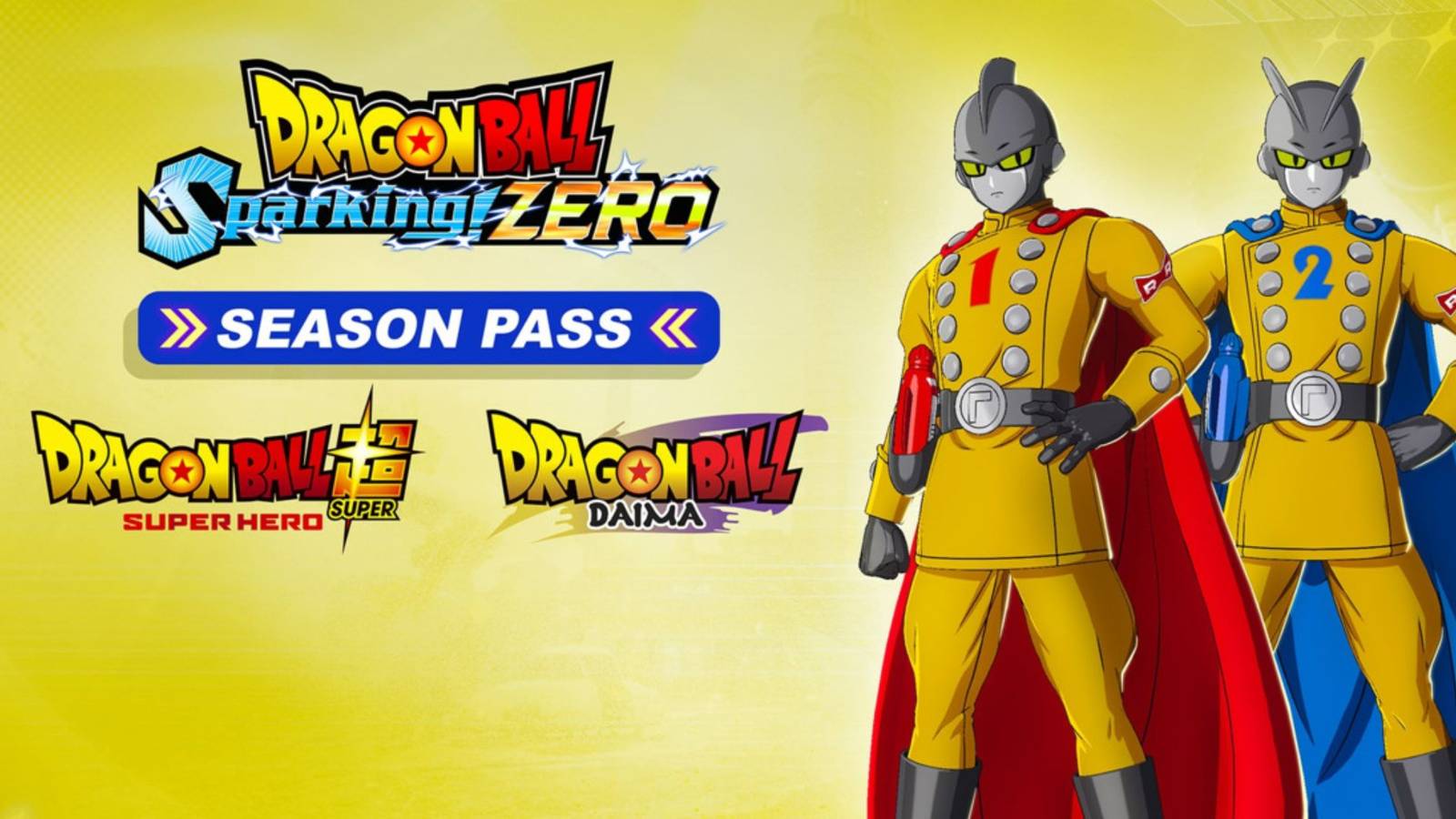 Gamma 1 and Gamma 2, from Dragon Ball Super: Super Hero, depicted in an official promotional graphic for Dragon Ball: Sparking Zero's Season Pass, which also promises the inclusion of characters from Dragon Ball Daima