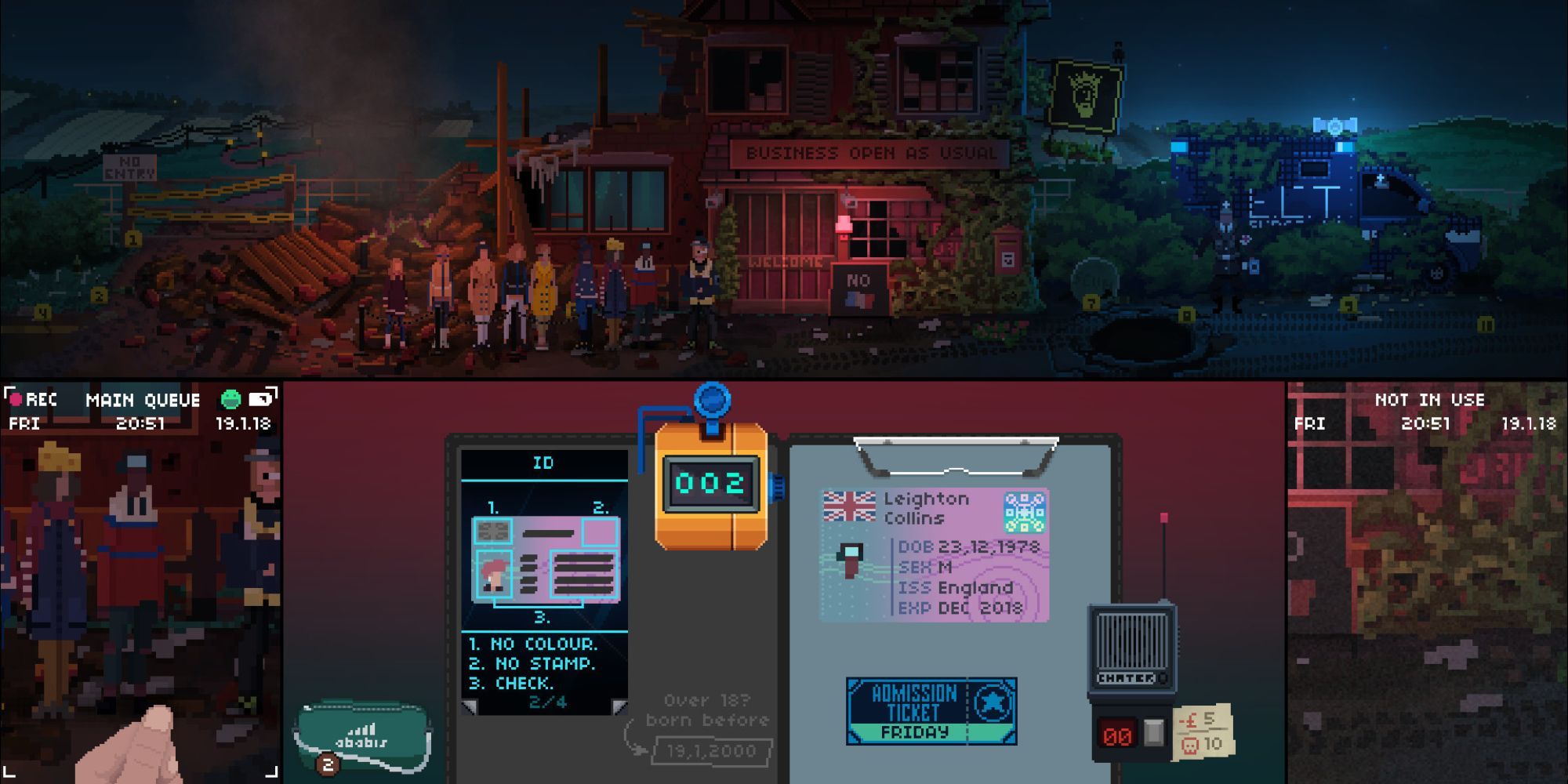 A player looking at an ID in Not Tonight