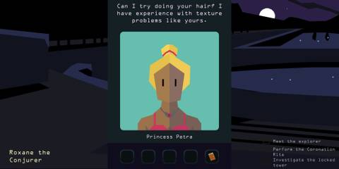 Princess Petra asking if they can do something with the player's hair in Reigns: Her Majesty