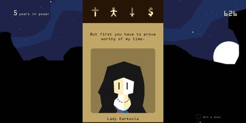 A woman asking the player if they are worthy of their time in Reigns