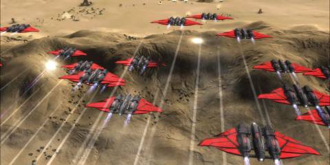 A group of red planes flying in Supreme Commander