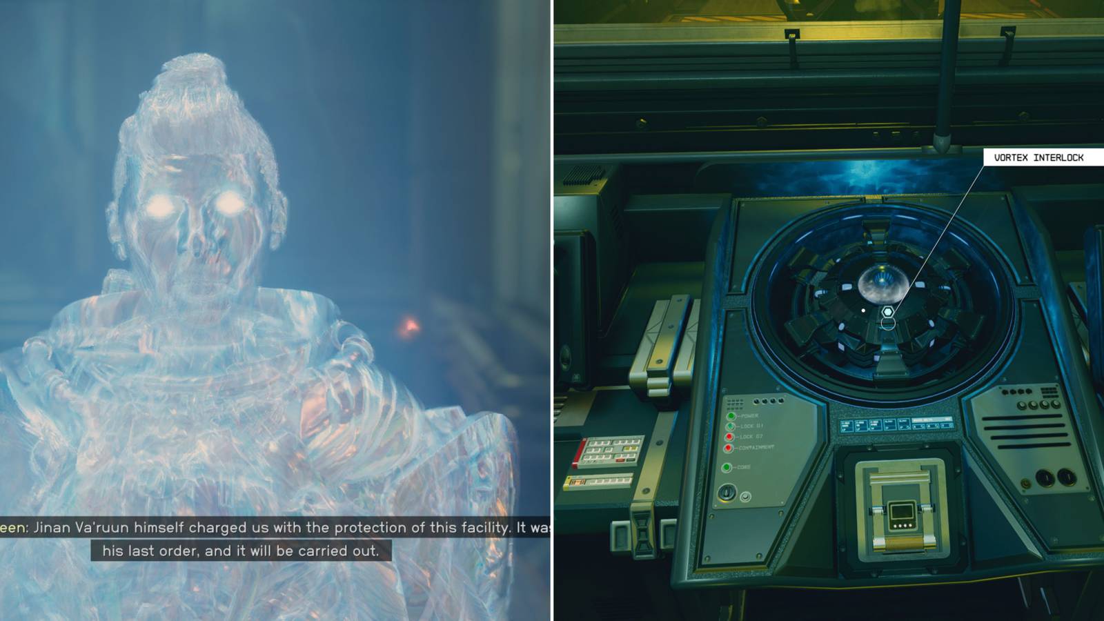 The Player Talking To Karija & Interacting With The Vortex Interlock 