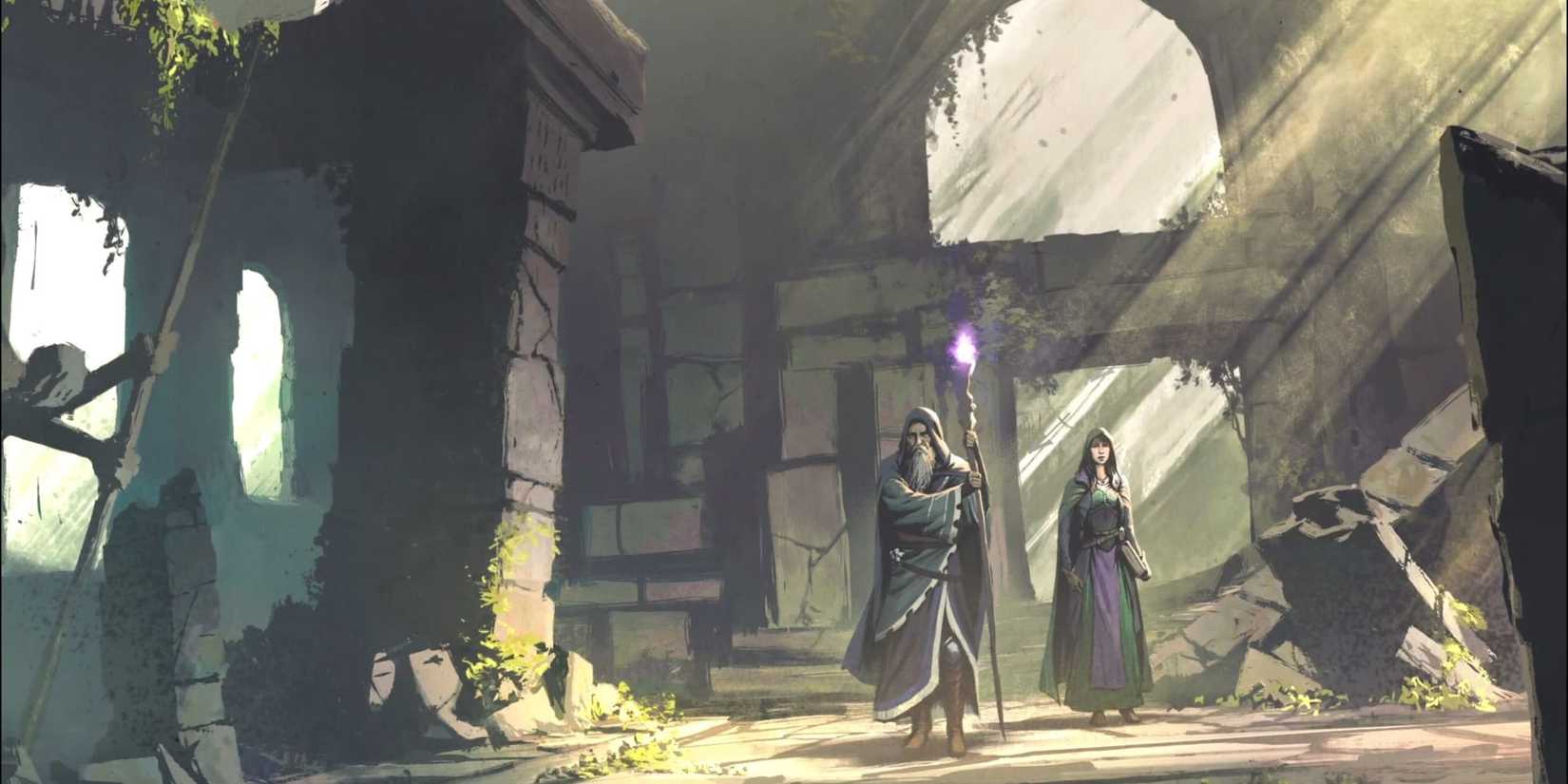 Art from New World: Aeternum showing two sorcerers walking through ruins