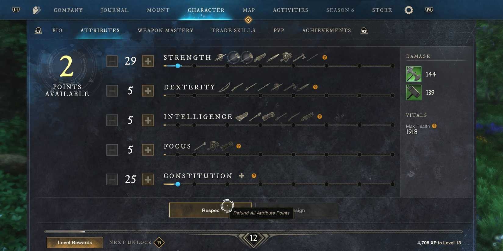 The Respec option in New World: Aeternum