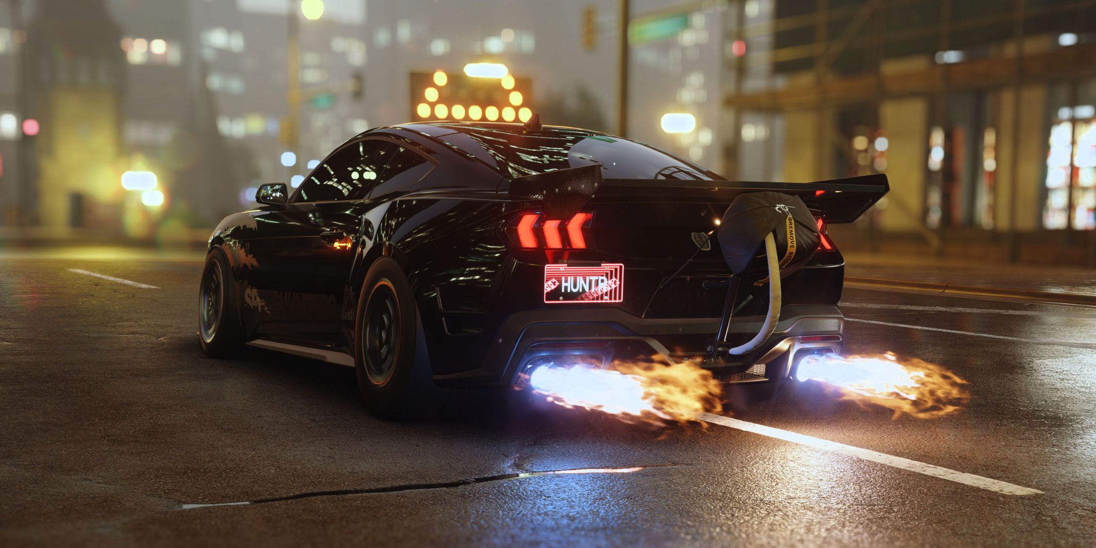 A black car burning NoS in Need For Speed