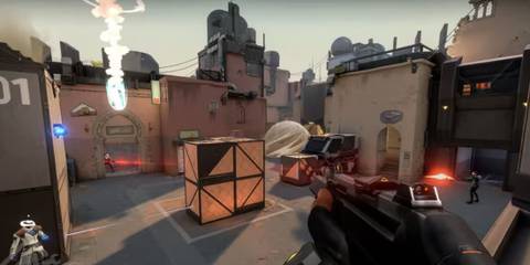 Valorant gameplay screenshot, showing characters shooting at one another