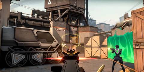 A scene from Valorant, with Viper The American Chemist showcasing her shooting skills