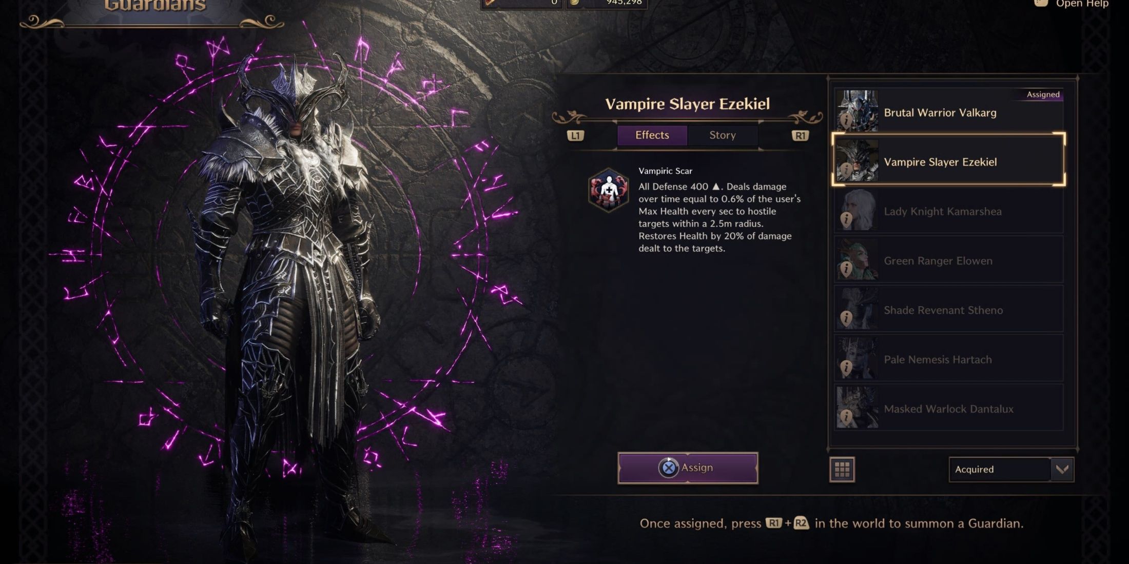 Vampire Slayer Ezekiel in the Guardian Selection screen from Throne and Liberty