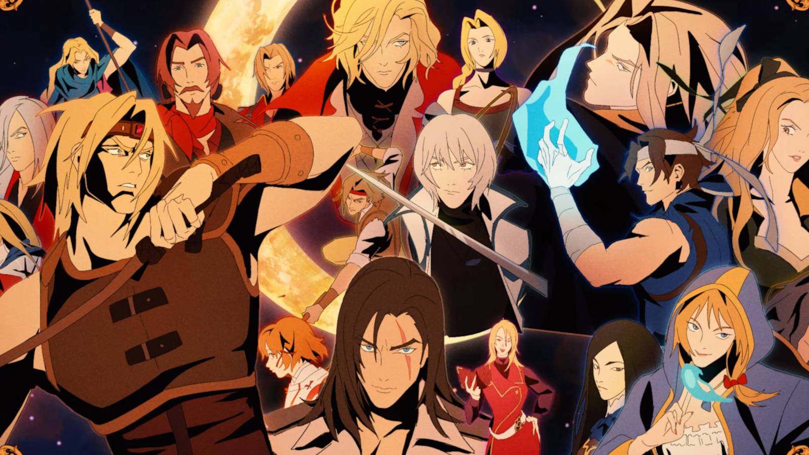 Vampire Survivors Ode to Castlevania Weapon Evolutions: all of the Castlevania characters in one image.