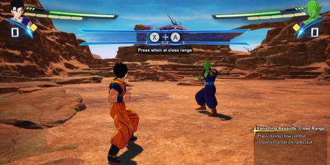 A screenshot of Dragon Ball Sparking Zero showing how to perform the Vanishing Assault