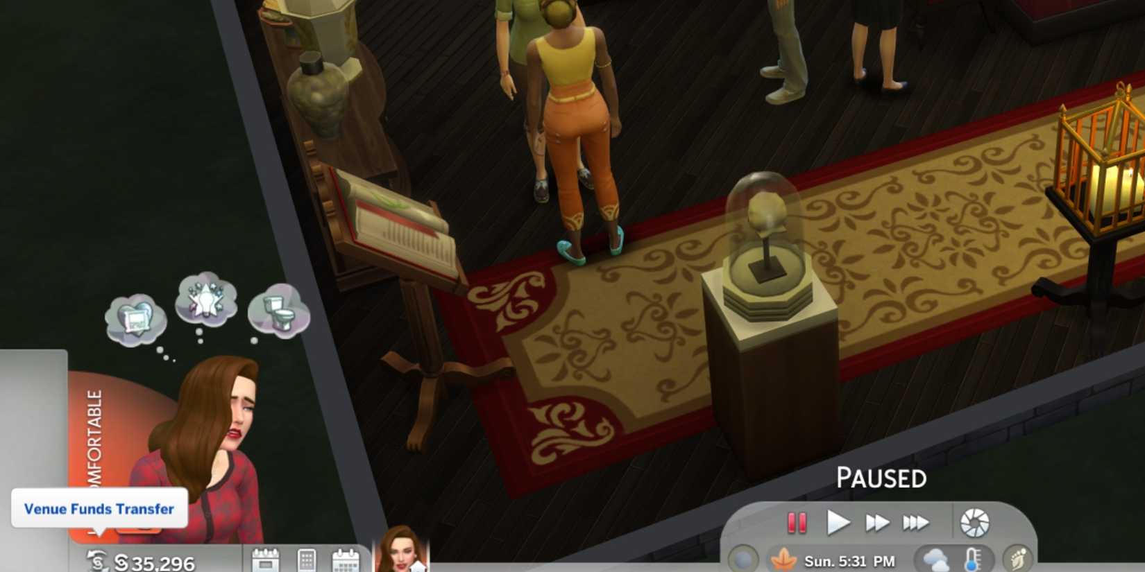 venue funds button the sims 4