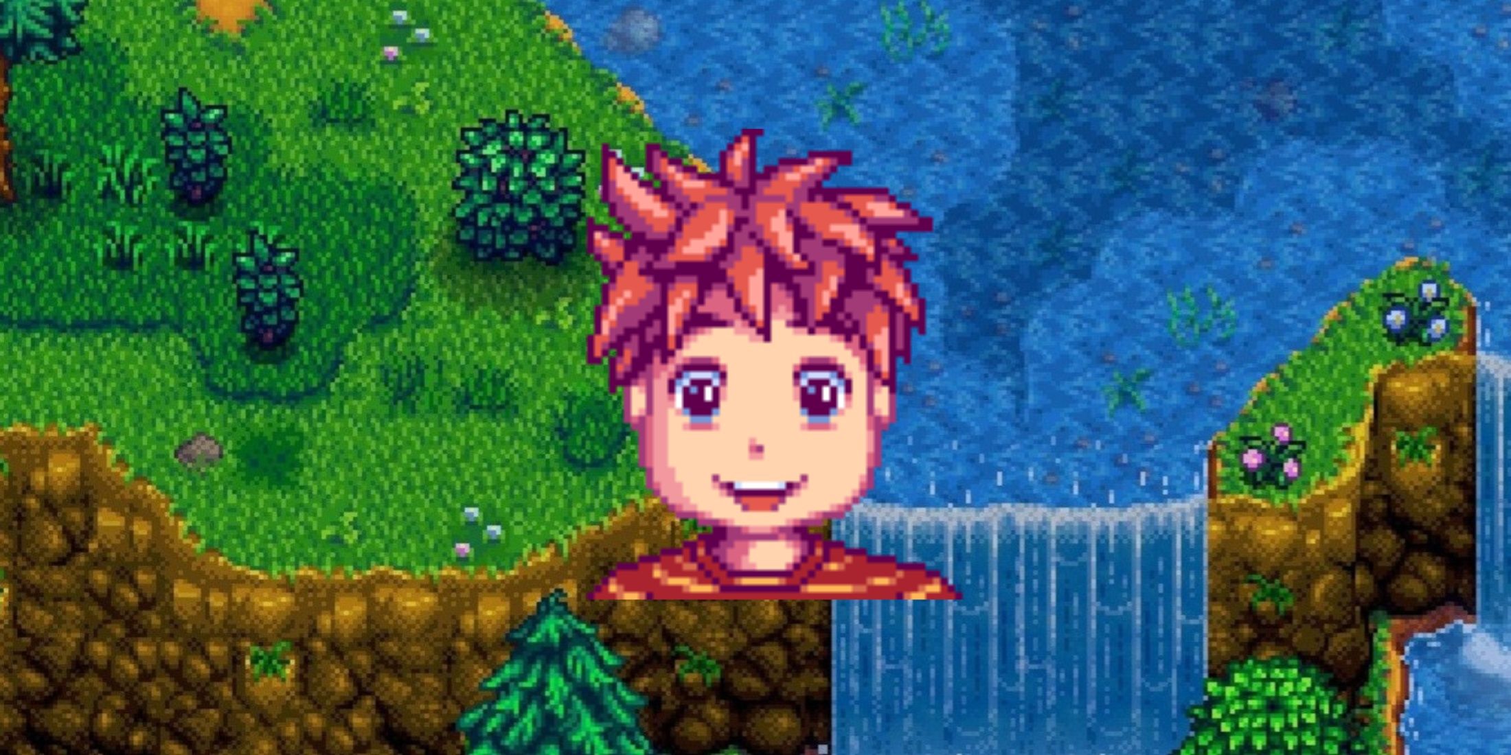 vincent icon with waterfall background in stardew valley