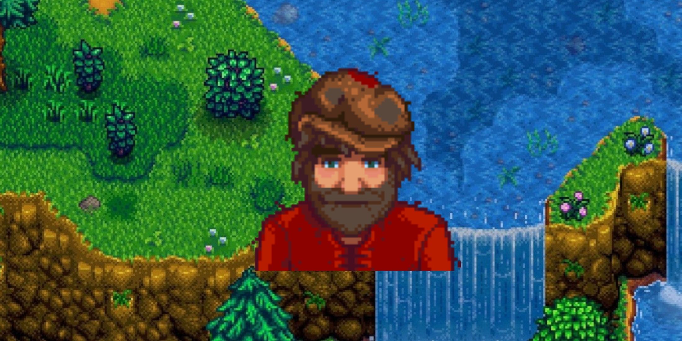 willy icon with waterfall background in stardew valley