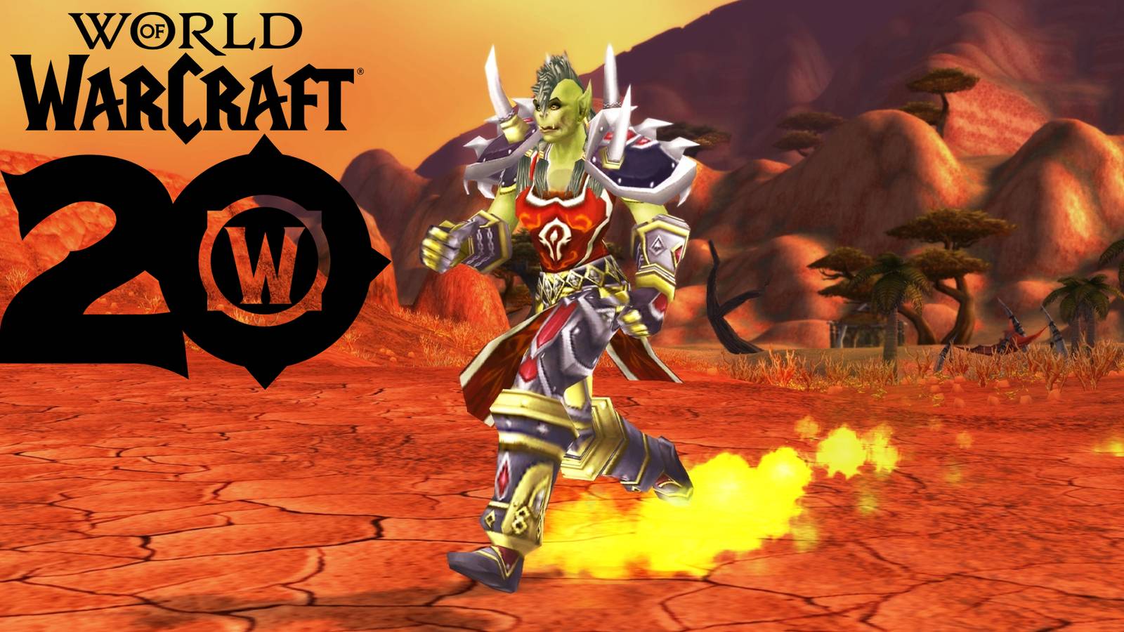 female orc warrior runing with fire boots from classic wow