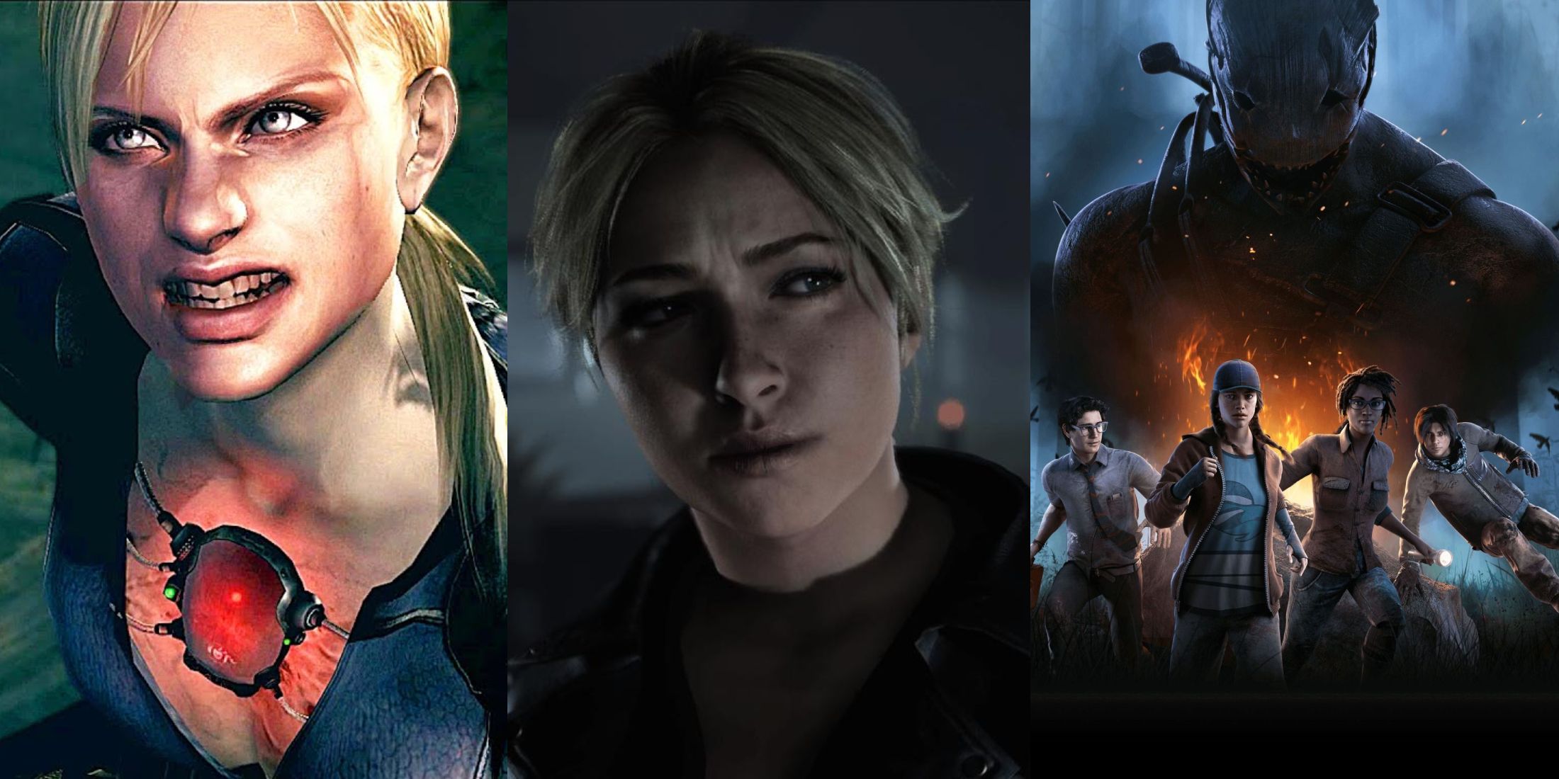 X Best Games To Play With Friends On Halloween split image featuring Resident Evil 5, Until Dawn, and Dead by Daylight