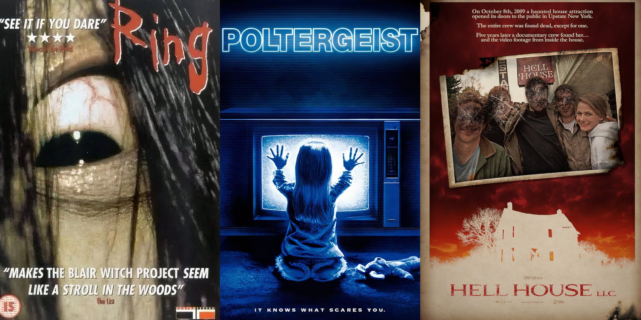 X Scariest Ghost Movies split image featyring three movie posters