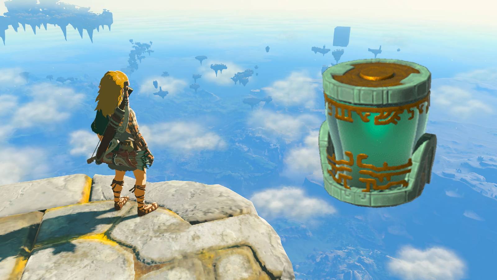 Link looking out at the flying islands in The Legend Of Zelda: Tears Of The Kingdom