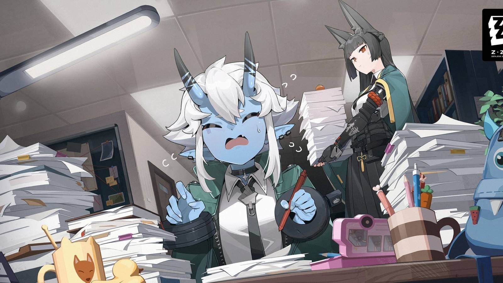 zenless zone zero soukaku and miyabi in the office