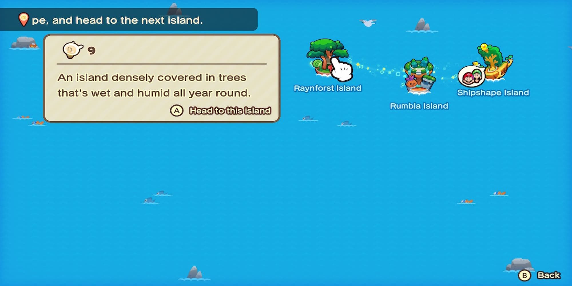 The Player Using A Blue Pipe To Choose An Island To Travel To 