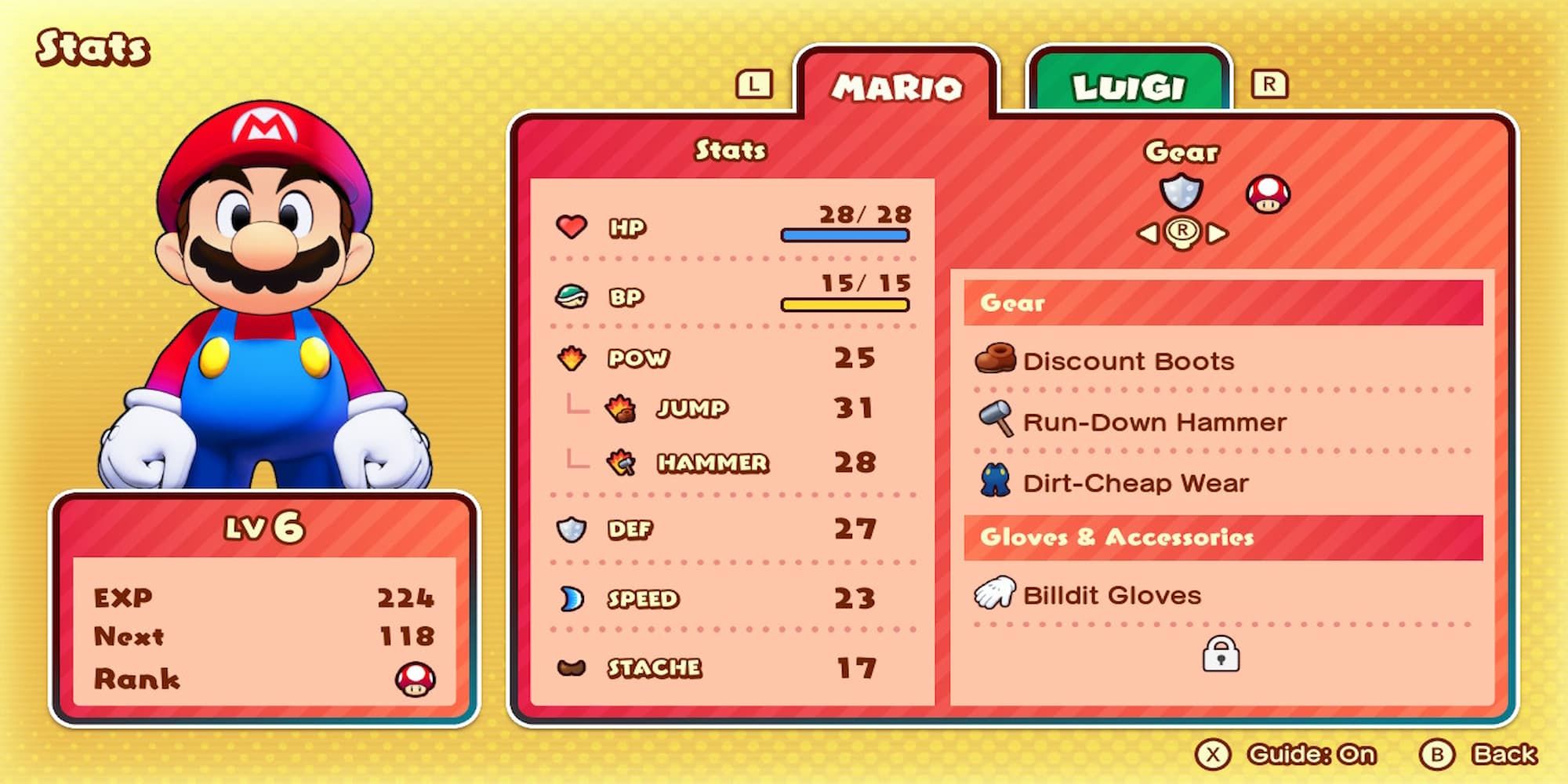 Mario In The Stats Menu 