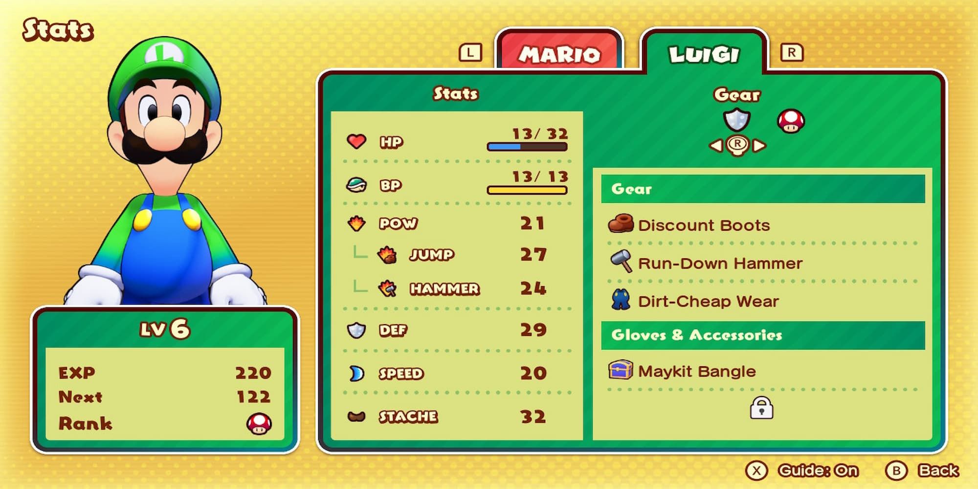 Luigi In The Stats Menu 