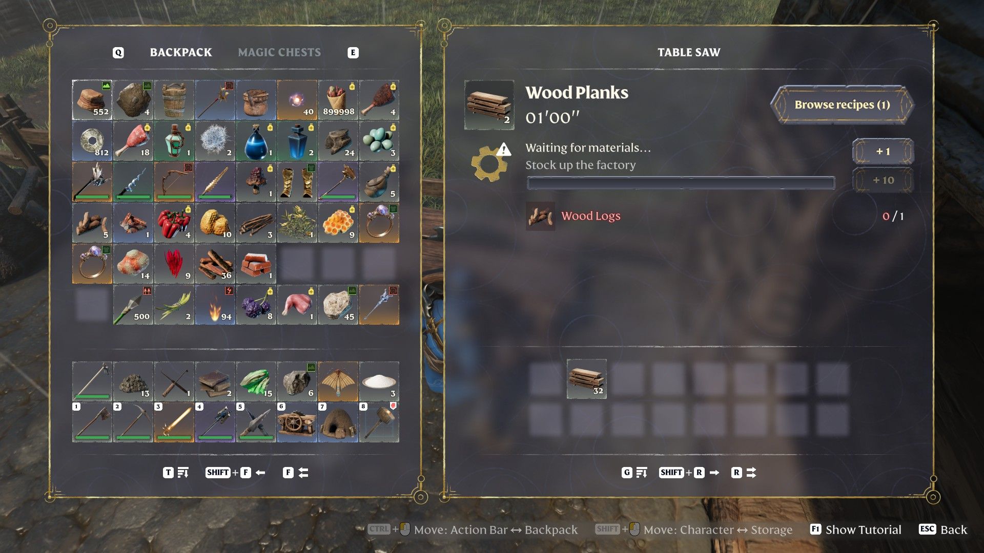 Crafting wood planks in Enshrouded