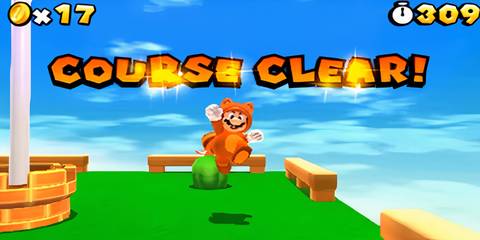 tanooki mario on the course clear screen
